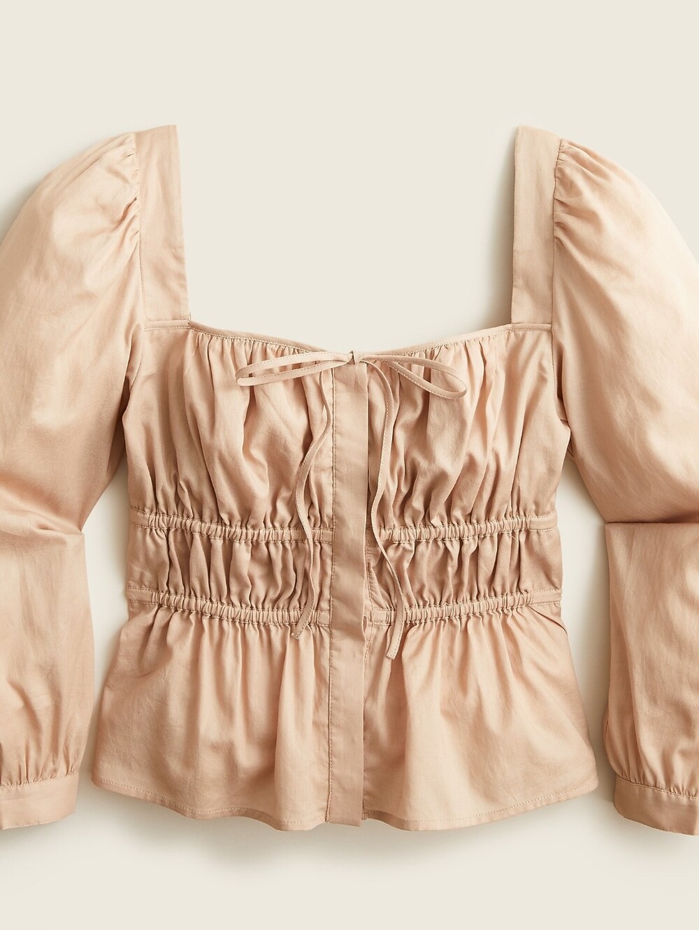 New! J. Crew Sz 6 Cinched-waist Top in Cream Herringbone Cotton NWT